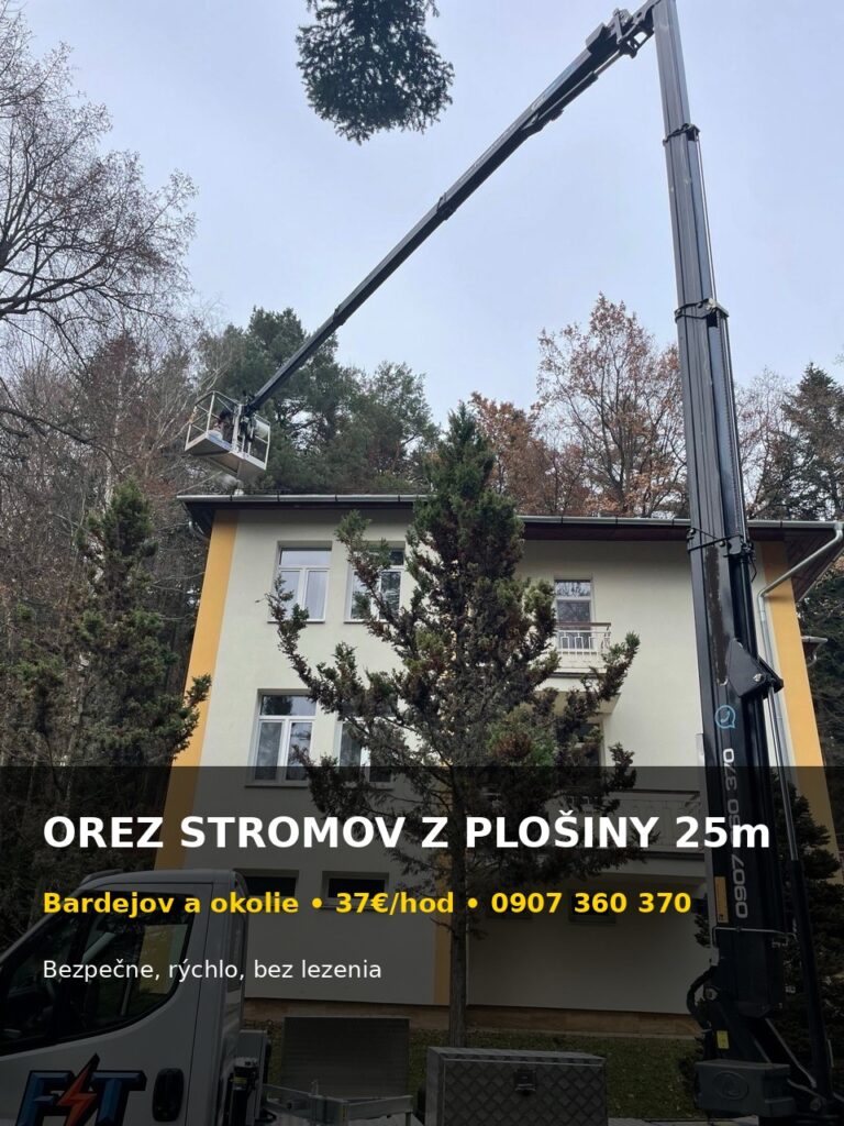 Orez stromov z pracovnej plošiny 25 m – Bardejov a okolie